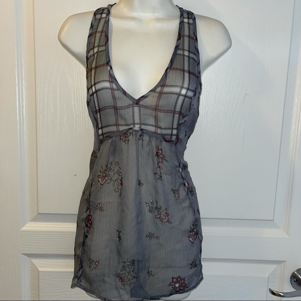 Converse One Star plaid & Floral Sheer Top Size S